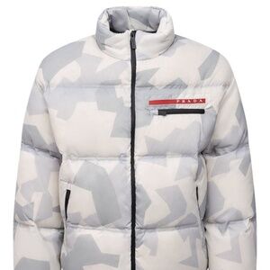 size M Prada Marble Camo Down Jacket Puffer Linea Rossa White Grey